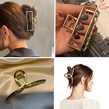 4.7 Inch Large Gold Metal Claw Clips, 5PCS Strong Non-Slip Barrettes for Thick Half Bun Hairstyles - Cute Accessories for Women and Girls