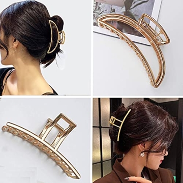 4.7 Inch Large Gold Metal Claw Clips, 5PCS Strong Non-Slip Barrettes for Thick Half Bun Hairstyles - Cute Accessories for Women and Girls