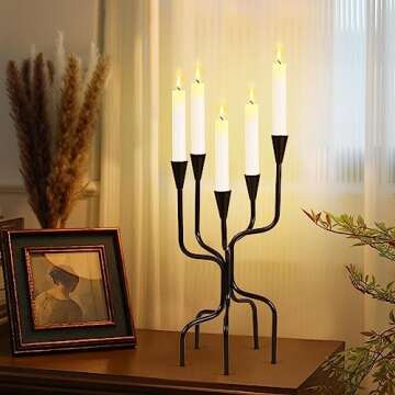 5-arm Candelabra Candle Stands, 2 Pcs of 16" Tall Black Candelabra Candle Holders, Decorative Metal ...