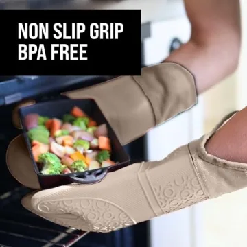 Extra Long Professional Silicone Oven Mitts with Comfort Liner