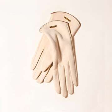 Kaupuar Suede Aesthetic Winter Gloves - Slim Cut Suede Lined Thermal Warm Gloves - for Women Adults Teen Girls (Cream)