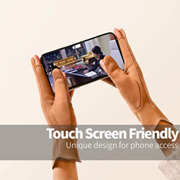 Kaupuar Suede Aesthetic Winter Gloves - Slim Cut Suede Lined Thermal Warm Gloves - for Women Adults Teen Girls (Cream)