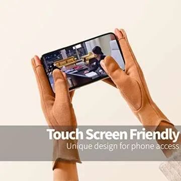 Kaupuar Suede Aesthetic Winter Gloves - Slim Cut Suede Lined Thermal Warm Gloves - for Women Adults Teen Girls (Cream)