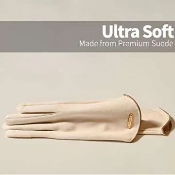 Kaupuar Suede Aesthetic Winter Gloves - Slim Cut Suede Lined Thermal Warm Gloves - for Women Adults Teen Girls (Cream)