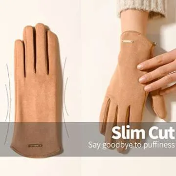 Kaupuar Suede Aesthetic Winter Gloves - Slim Cut Suede Lined Thermal Warm Gloves - for Women Adults Teen Girls (Cream)