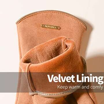 Kaupuar Suede Aesthetic Winter Gloves - Slim Cut Suede Lined Thermal Warm Gloves - for Women Adults Teen Girls (Cream)