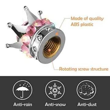 OTOSTAR Bling Tire Valve Stem Caps, 4 Pack Pure Handmade Rhinestones Universal Crown Car Wheel Tire Valve for Car, Bicycle, Motorcycle, Attractive Dustproof Bling Car Accessories (Silver/Pink)