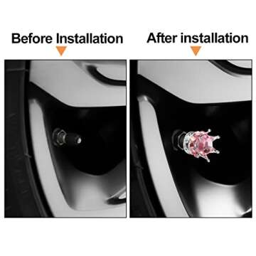 OTOSTAR Bling Tire Valve Stem Caps, 4 Pack Pure Handmade Rhinestones Universal Crown Car Wheel Tire Valve for Car, Bicycle, Motorcycle, Attractive Dustproof Bling Car Accessories (Silver/Pink)