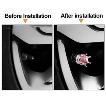 OTOSTAR Bling Tire Valve Stem Caps, 4 Pack Pure Handmade Rhinestones Universal Crown Car Wheel Tire Valve for Car, Bicycle, Motorcycle, Attractive Dustproof Bling Car Accessories (Silver/Pink)