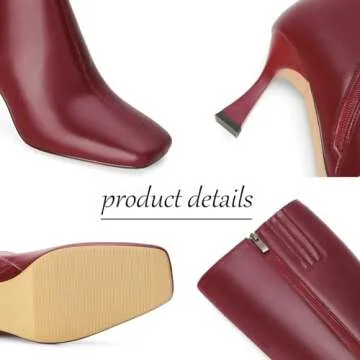 Dsevht Red Leather Knee High Boots for Women - Stylish Kitten Heels