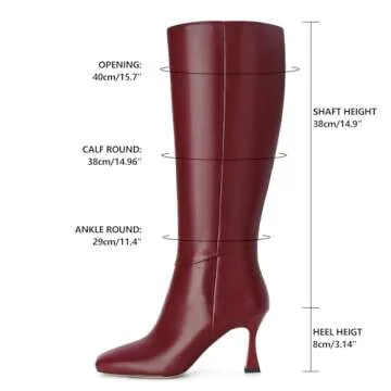 Dsevht Red Leather Knee High Boots for Women - Stylish Kitten Heels