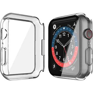 Misxi 2 Pack Hard PC Case with Tempered Glass Screen Protector with Button Compatible with Apple Watch SE 2 (2024) SE Series 6 Series 5 Series 4 40mm - Crystal Transparent