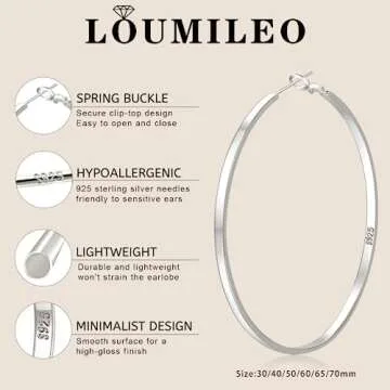 LOUMILEO Large Silver Hoop Earrings for Women Hypoallergenic Sterling Silver Hoop Earrings Lightweight Big Silver Hoop Earrings Silver Hoop Eearrings for Women