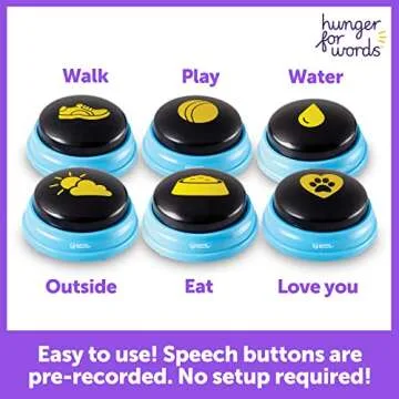 Hunger For Words Talking Pet Essential Words - 6 Piece Set Pre-Recorded Speech Buttons for Dogs, Dog Buttons for Communication