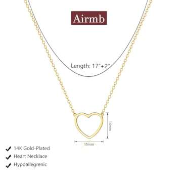 Airmb Heart Necklace for Women 18K Gold Plated Cute Necklaces Dainty Gold Necklace Trendy Open Heart...
