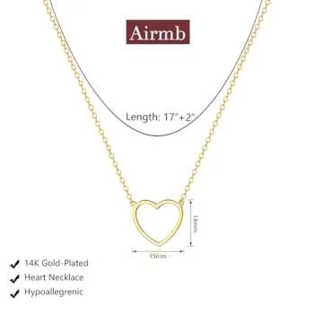 Airmb Heart Necklace for Women 18K Gold Plated Cute Necklaces Dainty Gold Necklace Trendy Open Heart...