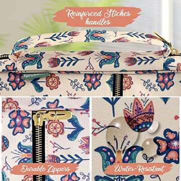 Performore Floral Bible Bags for Women - Stylish & Functional Zippered Book Cover with Handle and Pockets - Fits Standard & Large Size Study Bible Carrier
