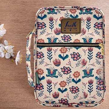 Performore Floral Bible Bags for Women - Stylish & Functional Zippered Book Cover with Handle and Pockets - Fits Standard & Large Size Study Bible Carrier
