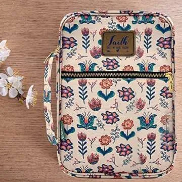 Performore Floral Bible Bags for Women - Stylish & Functional Zippered Book Cover with Handle and Pockets - Fits Standard & Large Size Study Bible Carrier