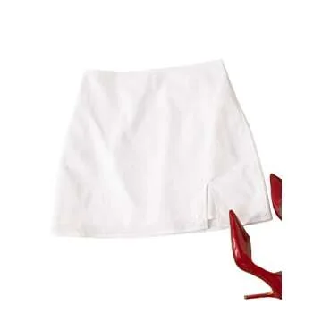 Verdusa Women's Split Hem Zip Up Side High Waist Bodycon Short Skirt White S