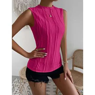 Shop Verdusa Women's Sleeveless Mock Neck Tank Top Hot Pink