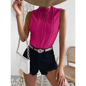 Shop Verdusa Women's Sleeveless Mock Neck Tank Top Hot Pink