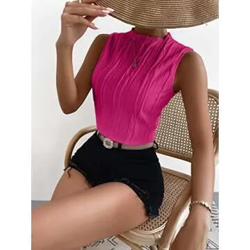 Shop Verdusa Women's Sleeveless Mock Neck Tank Top Hot Pink