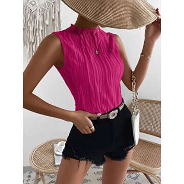 Shop Verdusa Women's Sleeveless Mock Neck Tank Top Hot Pink