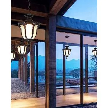 Moddeny Rustic Victorian E26 Exterior Ceiling Pendant Light American Outdoor Waterproof Chandelier Garden Corridor Grape Frame Pavilion Black Hanging Light Adjustable Suspension Lighting Fixture