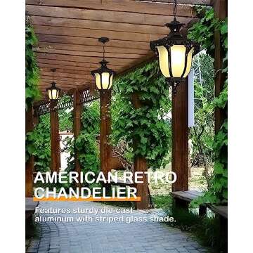 Moddeny Rustic Victorian E26 Exterior Ceiling Pendant Light American Outdoor Waterproof Chandelier Garden Corridor Grape Frame Pavilion Black Hanging Light Adjustable Suspension Lighting Fixture