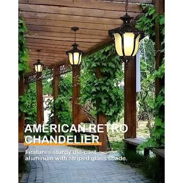 Moddeny Rustic Victorian E26 Exterior Ceiling Pendant Light American Outdoor Waterproof Chandelier Garden Corridor Grape Frame Pavilion Black Hanging Light Adjustable Suspension Lighting Fixture