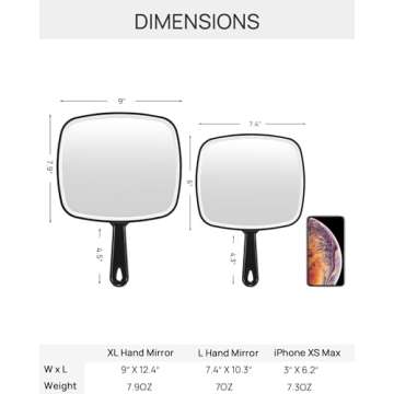 OMIRO Hand Mirror, Extra Large Black Handheld Mirror with Handle, 12.4" L x 9" W