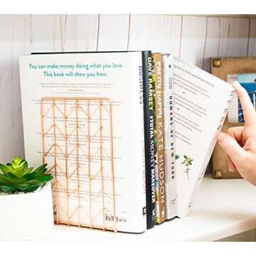 Elegant Rose Gold Bookends Pair 4.7x3.7x7 Premium Stainless Steel with Exquisite Look, Feel, Texture Book Ends. Fashion & Nobility for Shelves, Kitchen Cookbooks, Decorative for Adults & Kids