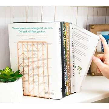 Elegant Rose Gold Bookends Pair 4.7x3.7x7 Premium Stainless Steel with Exquisite Look, Feel, Texture Book Ends. Fashion & Nobility for Shelves, Kitchen Cookbooks, Decorative for Adults & Kids