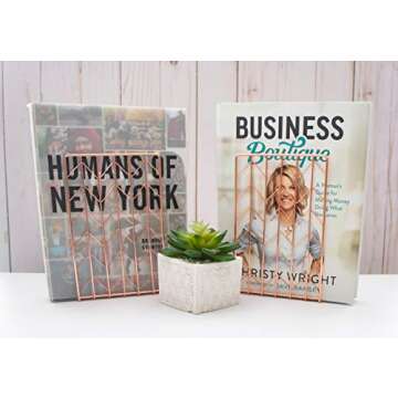 Elegant Rose Gold Bookends Pair 4.7x3.7x7 Premium Stainless Steel with Exquisite Look, Feel, Texture Book Ends. Fashion & Nobility for Shelves, Kitchen Cookbooks, Decorative for Adults & Kids