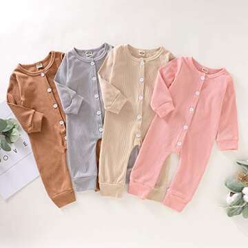 GRNSHTS Newborn Baby Boys Girls Knitted Jumpsuit Unisex Toddler Long Sleeve Solid Color Button Romper Autumn Winter Outfit