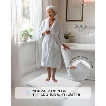 ILANGO White Bathroom Rugs 24" × 17" Small Non Slip & Super Absorbent Extra Thick Soft, Washable Bath Mat for Floor, Microfiber Plush Shaggy Bath Rug with Rubber for Bathtub Shower Room Sink