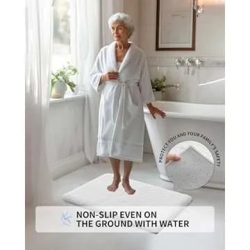 ILANGO White Bathroom Rugs 24" × 17" Small Non Slip & Super Absorbent Extra Thick Soft, Washable Bath Mat for Floor, Microfiber Plush Shaggy Bath Rug with Rubber for Bathtub Shower Room Sink