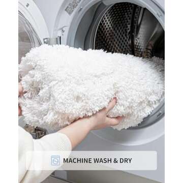 ILANGO White Bathroom Rugs 24" × 17" Small Non Slip & Super Absorbent Extra Thick Soft, Washable Bath Mat for Floor, Microfiber Plush Shaggy Bath Rug with Rubber for Bathtub Shower Room Sink