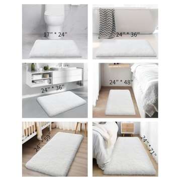 ILANGO White Bathroom Rugs 24" × 17" Small Non Slip & Super Absorbent Extra Thick Soft, Washable Bath Mat for Floor, Microfiber Plush Shaggy Bath Rug with Rubber for Bathtub Shower Room Sink