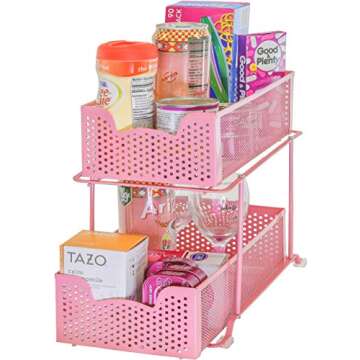 Simple Houseware 2 Tier Sliding Cabinet Basket Organizer Drawer, Pink