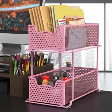 Simple Houseware 2 Tier Sliding Cabinet Basket Organizer Drawer, Pink
