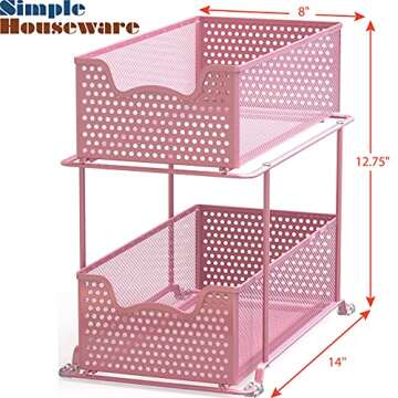Simple Houseware 2 Tier Sliding Cabinet Basket Organizer Drawer, Pink