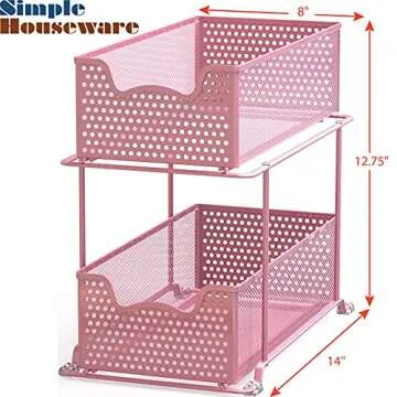 Simple Houseware 2 Tier Sliding Cabinet Basket Organizer Drawer, Pink