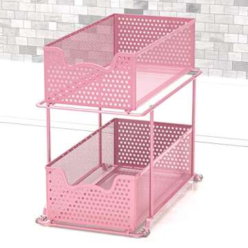 Simple Houseware 2 Tier Sliding Cabinet Basket Organizer Drawer, Pink