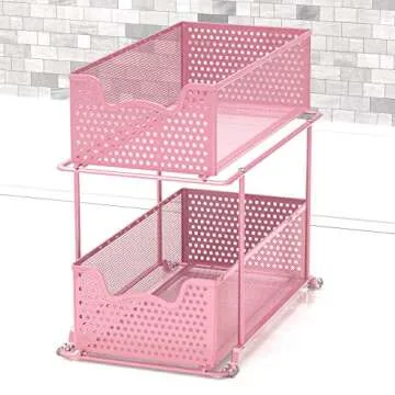 Simple Houseware 2 Tier Sliding Cabinet Basket Organizer Drawer, Pink