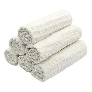 VeraSong Microfiber Kitchen Cleaning Cloth Thick Dish Rags Waffle Weave Washcloths Dish Cloths Ultra Absorbent Odor Free 12inch X 12inch 6 Pack Beige