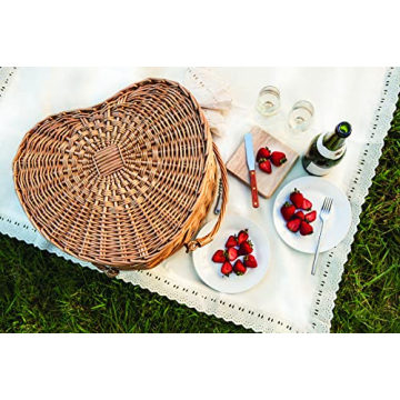 Heart Wicker Picnic Basket for Couples - 2 Person Set