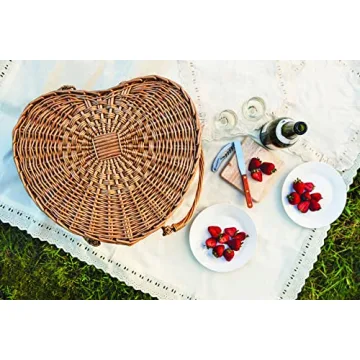 Heart Wicker Picnic Basket for Couples - 2 Person Set