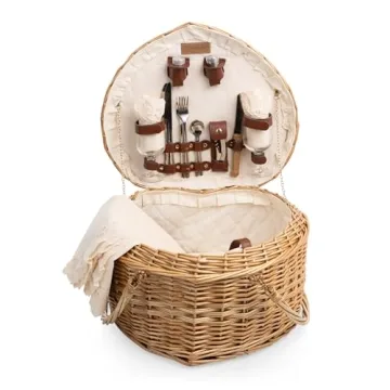 Heart Wicker Picnic Basket for Couples - 2 Person Set